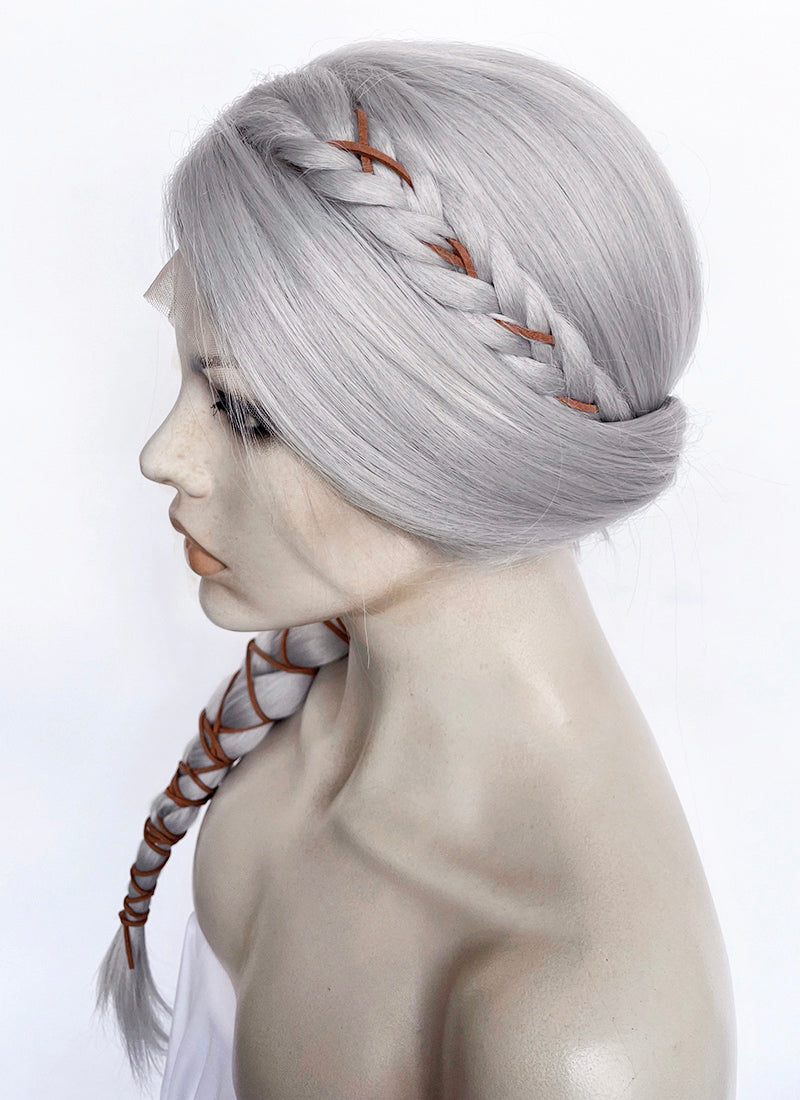 The Witcher IV Ciri Yaki Silver Grey Braided Lace Front Synthetic Wig LF2179