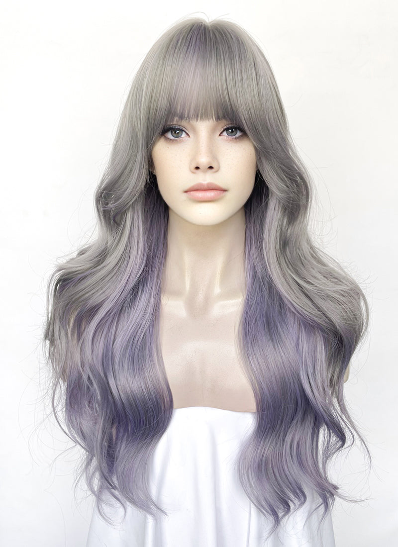 Pastel Grey Mixed Purple Synthetic Hair Wig WigIsFashion