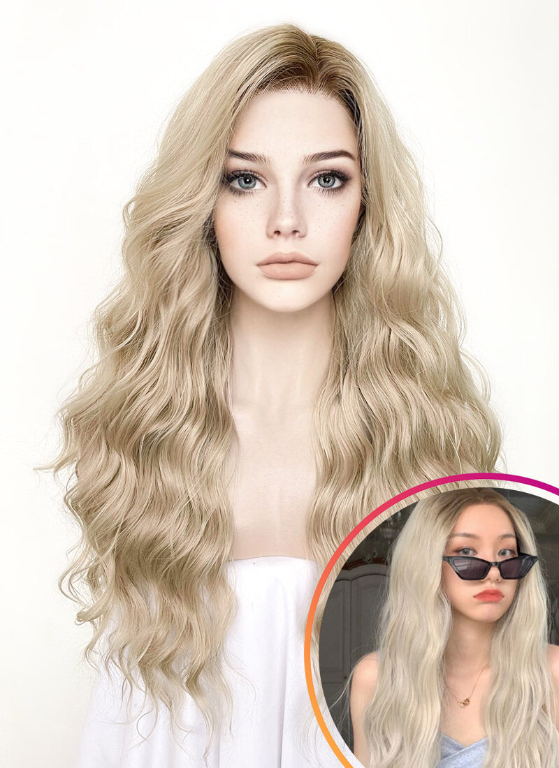 Blonde wig with brown roots hotsell