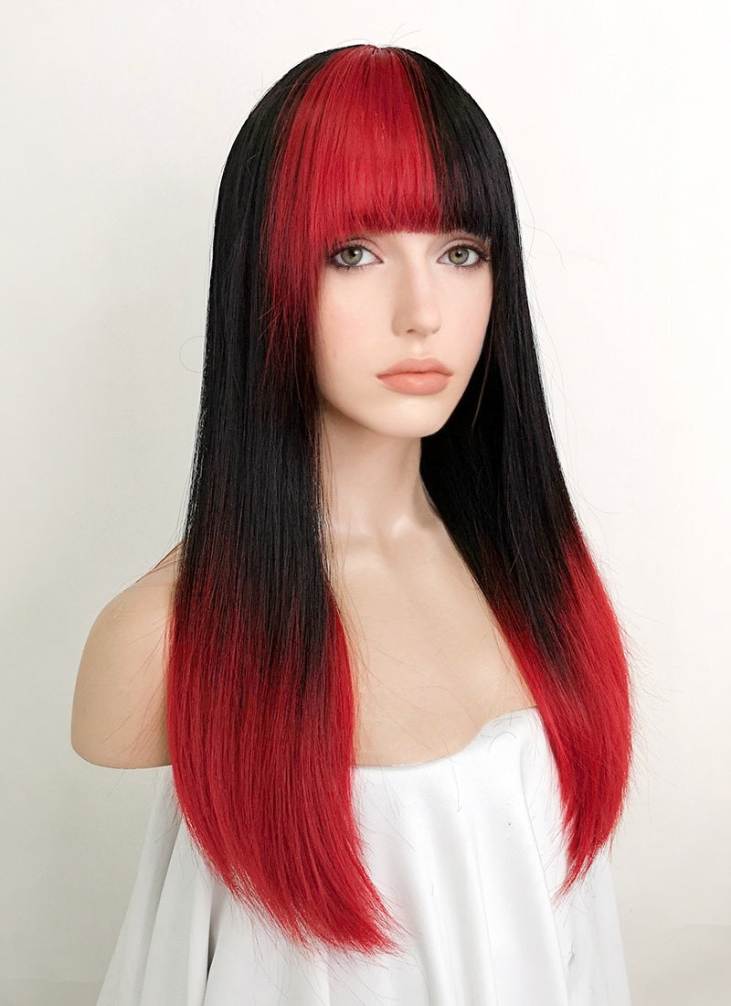 Black Red Ombre Straight Synthetic Wig