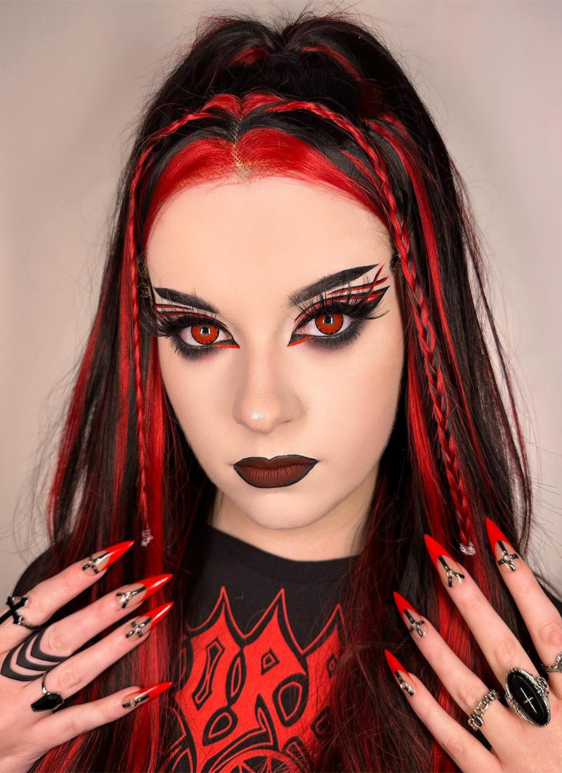 Black Mixed Red Braided Lace Front Wig | WigIsFashion – Wig