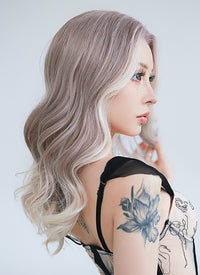 Ash Purple With Blonde Highlights Money Piece Wavy Lace Front Synthetic Wig LF3283