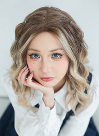 Balayage Blonde Highlights Money Piece Wavy Lace Front Synthetic Wig LF6001