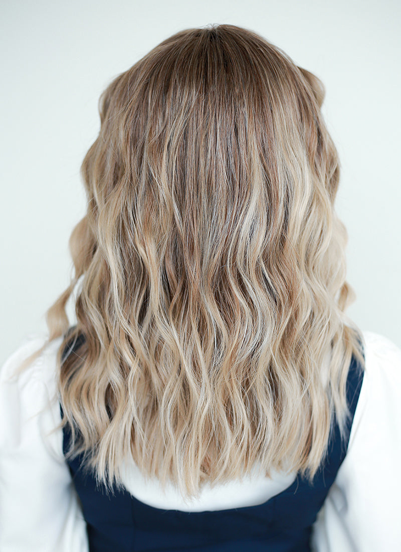 Balayage Blonde Highlights Money Piece Wavy Lace Front Synthetic Wig LF6001