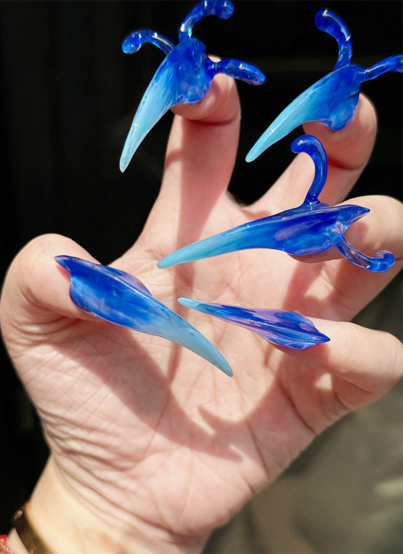 Dreamy 3D Blue Ombre Dragon Claw Fantasy Handmade Press-On Nails NF070