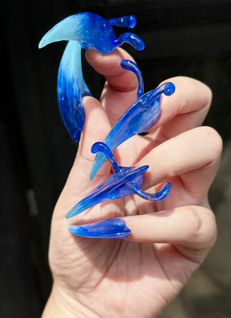 Dreamy 3D Blue Ombre Dragon Claw Fantasy Handmade Press-On Nails NF070