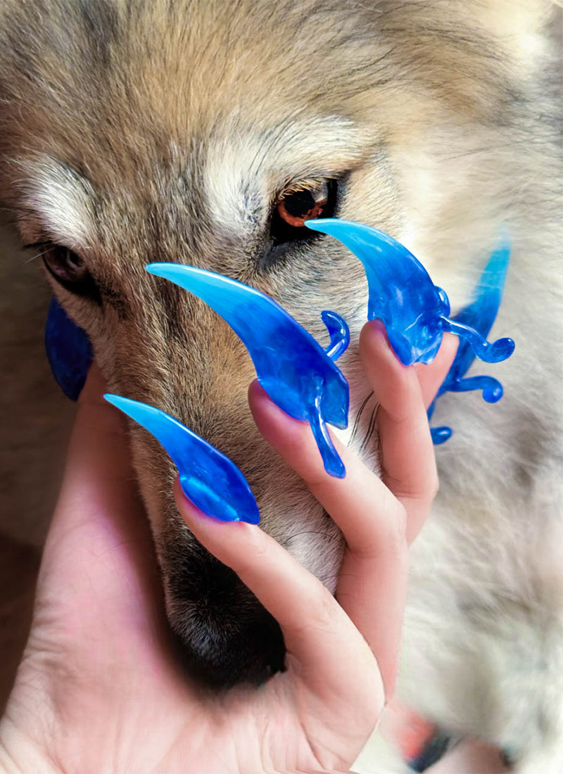 Dreamy 3D Blue Ombre Dragon Claw Fantasy Handmade Press-On Nails NF070