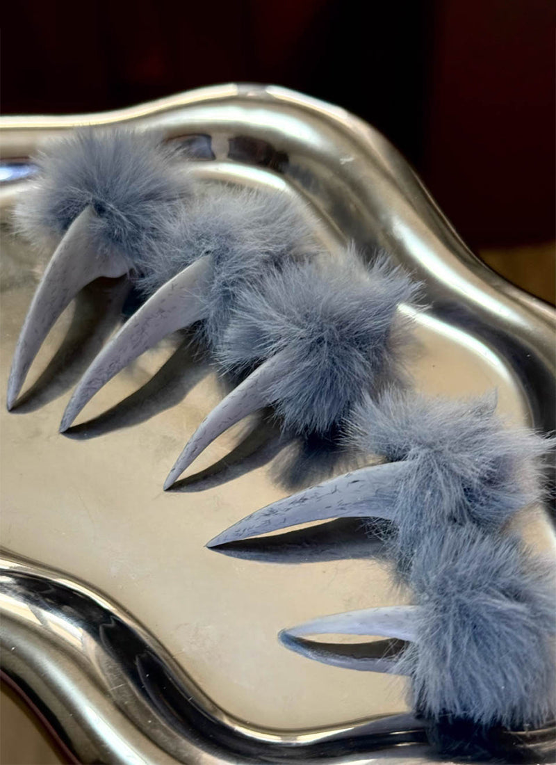 Frost Blue Furry 3D Wolf Cat Claws Handmade Press-On Nails NF074
