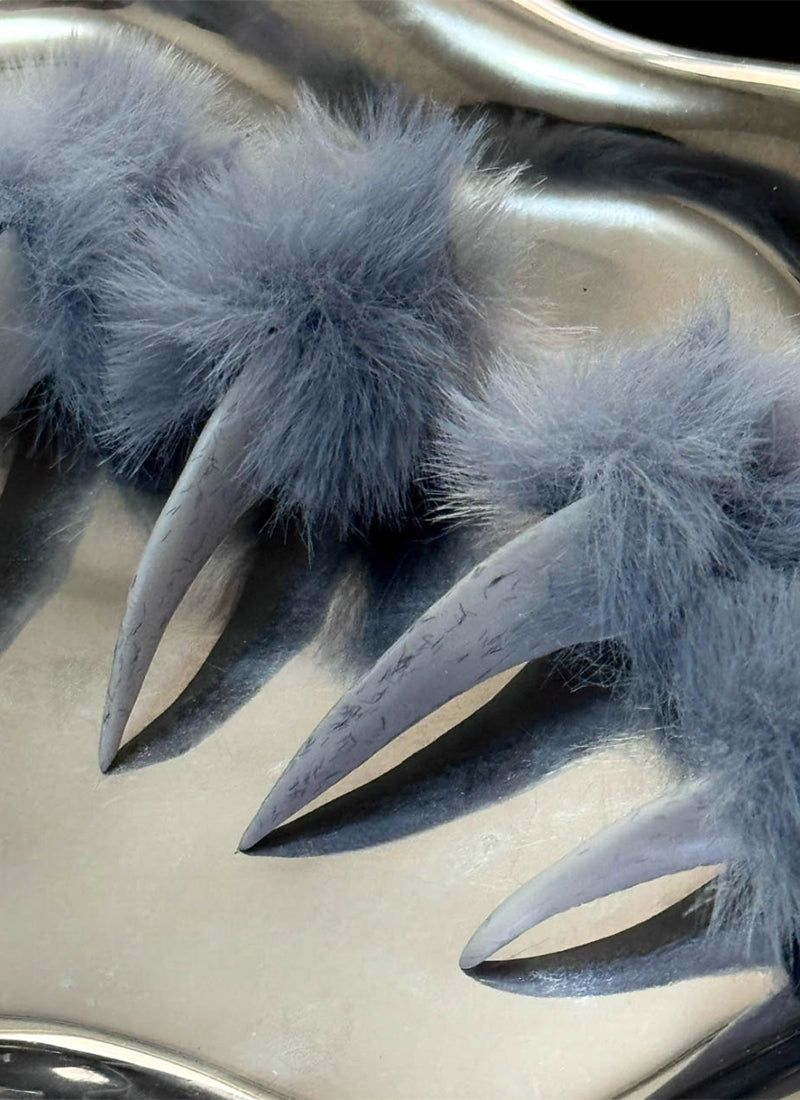 Frost Blue Furry 3D Wolf Cat Claws Handmade Press-On Nails NF074