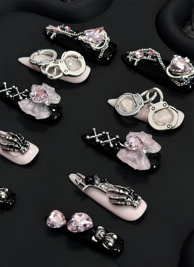 Edgy & Chic Almond Handmade Press-On Nails with Gothic Elegance NF084