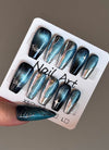 Dark Blue with Silver Shapes Luxury Coffin Handmade Press-On Nails NF085