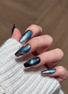 Dark Blue with Silver Shapes Luxury Coffin Handmade Press-On Nails NF085