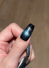 Dark Blue with Silver Shapes Luxury Coffin Handmade Press-On Nails NF085