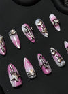 Pink with Gothic Spider Almond Handmade Press-On Nails NF087