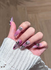 Pink with Gothic Spider Almond Handmade Press-On Nails NF087