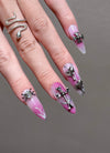 Pink with Gothic Spider Almond Handmade Press-On Nails NF087