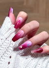 Pink & Red Ombre with Colorful Dots Coffin Handmade Press-On Nails NF089
