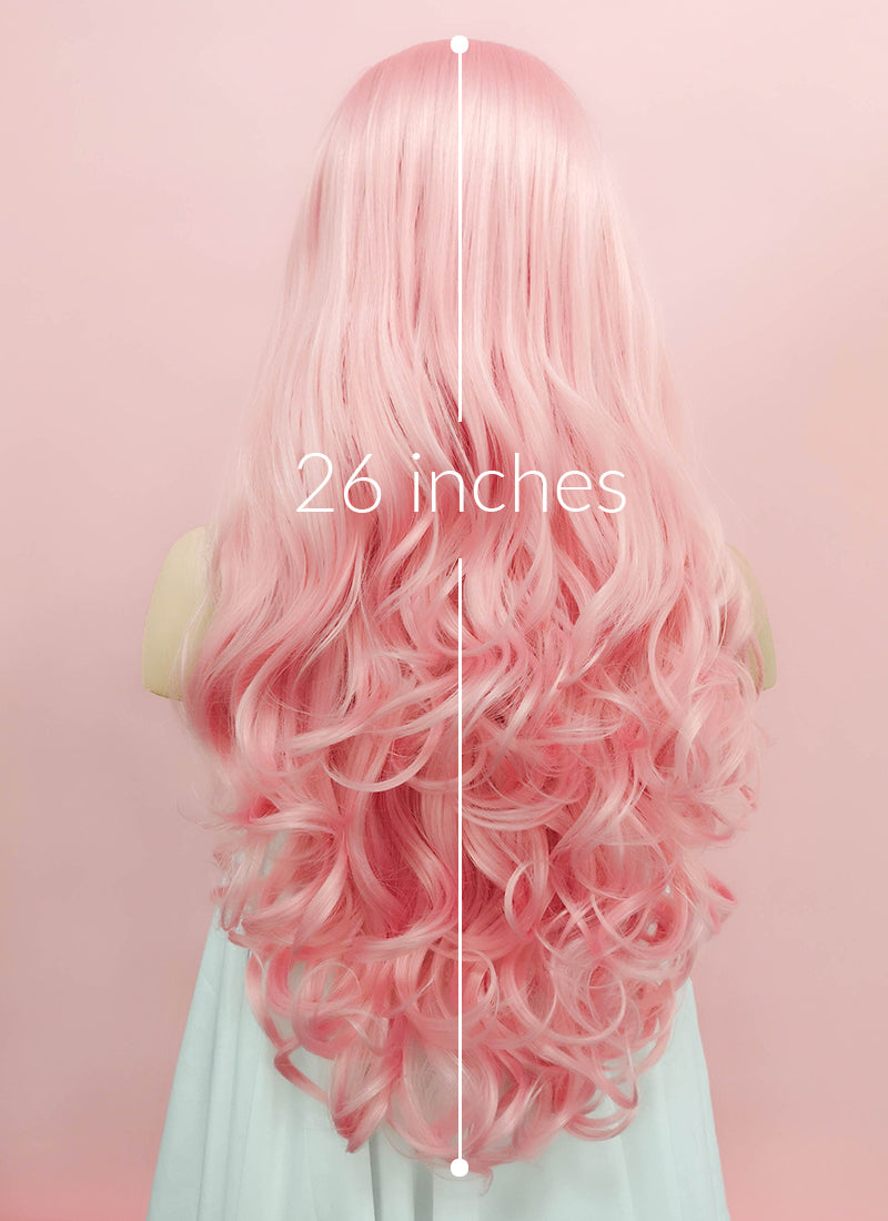 Pastel Pink Wavy Lace Front Synthetic Wig LF084