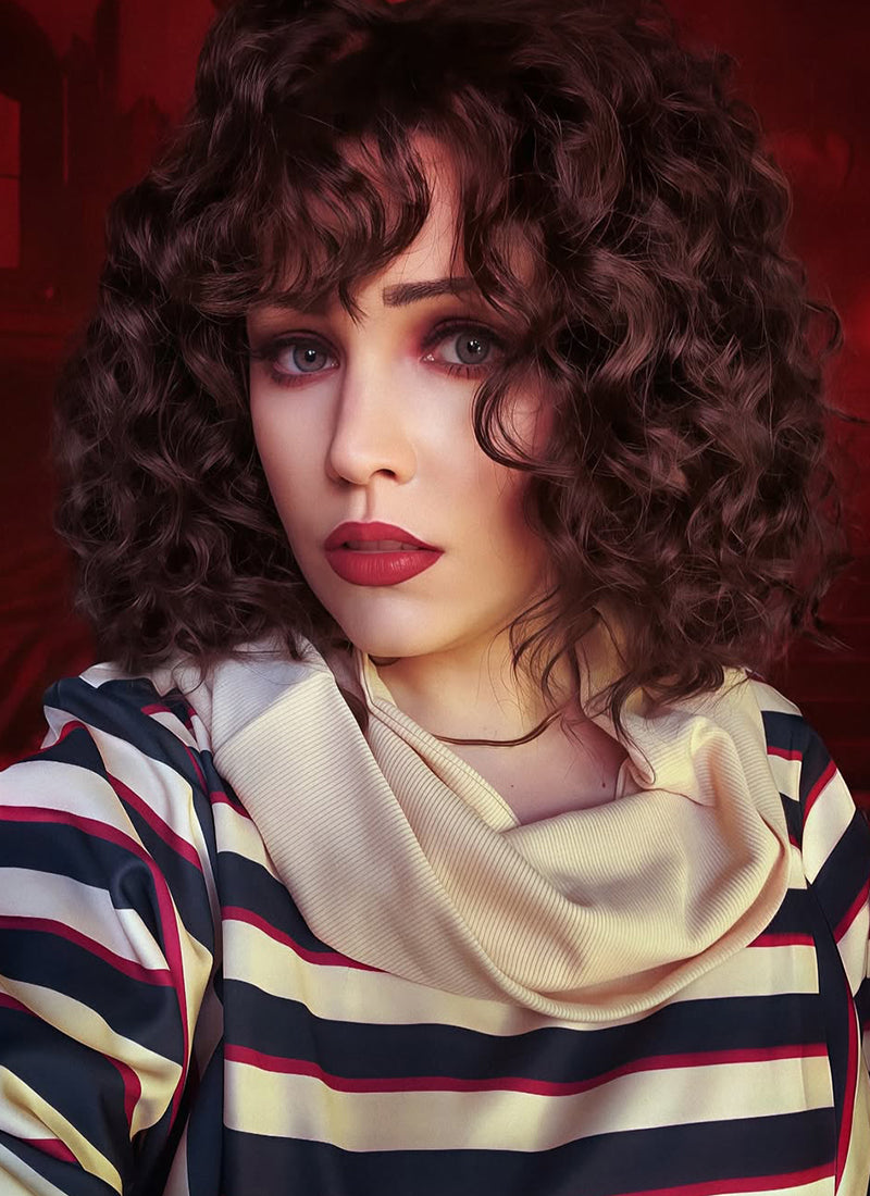 Stranger Things Nancy Wheeler Brunette Spiral Curly Lace Front Synthetic Wig LF169A