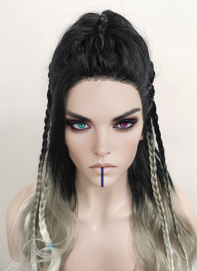 Critical Role Yasha Nydoorin Black Grey White Ombre Braided Lace Front Synthetic Wig LF2121