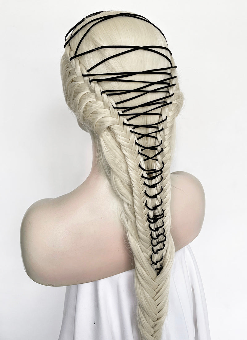 Lady Gaga Platinum Blonde Braided Lace Front Synthetic Wig LF2182