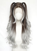Brunette Silver Grey Ombre Braided Lace Front Synthetic Wig LF2201