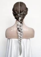 Fourth Wing Violet Sorrengail Brunette Silver Grey Ombre Braided Lace Front Synthetic Wig LF2519
