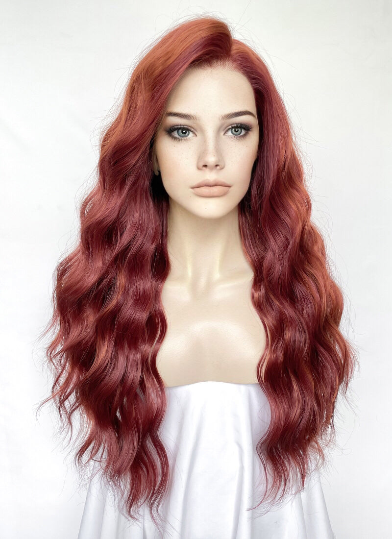 Ginger Mixed Burgundy Red Wavy Lace Front Kanekalon Synthetic Hair Wig LF3334