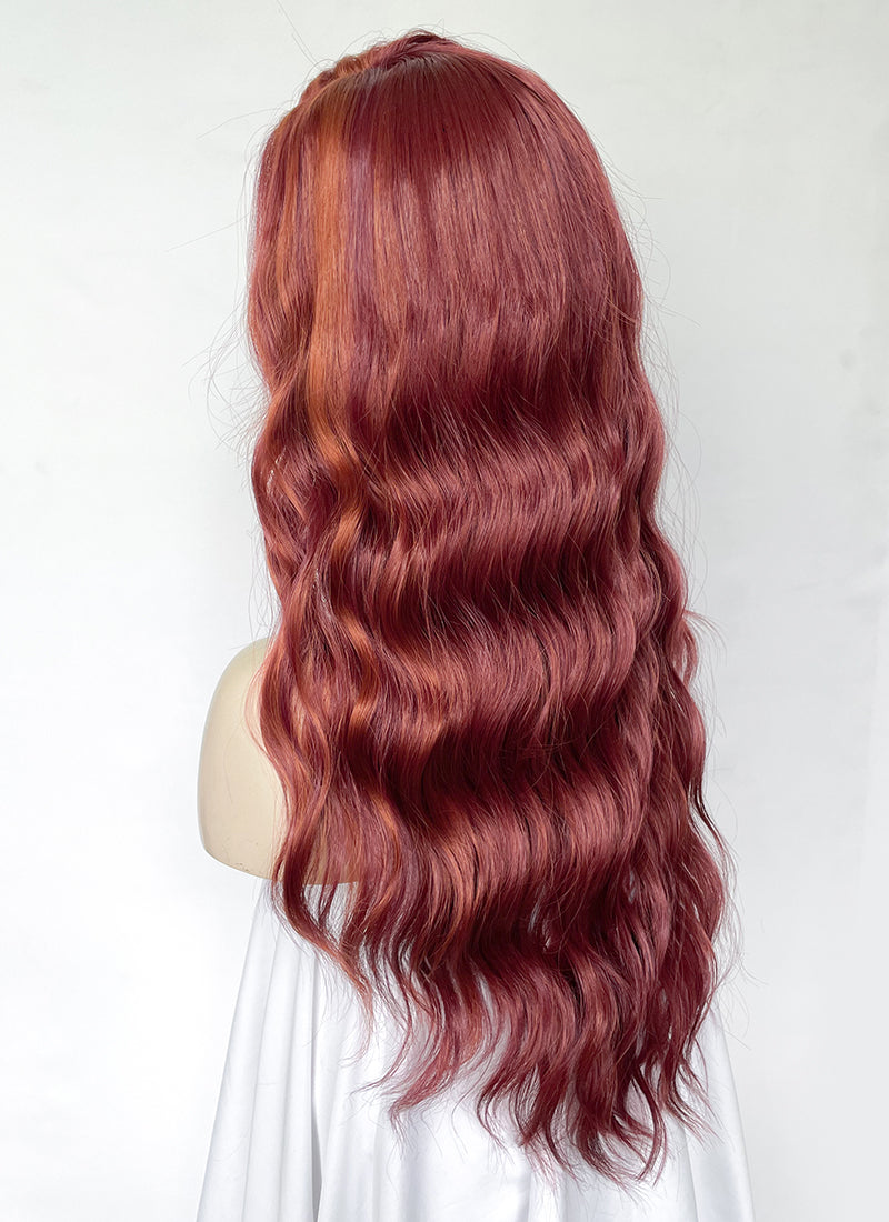 Ginger Mixed Burgundy Red Wavy Lace Front Kanekalon Synthetic Hair Wig LF3334