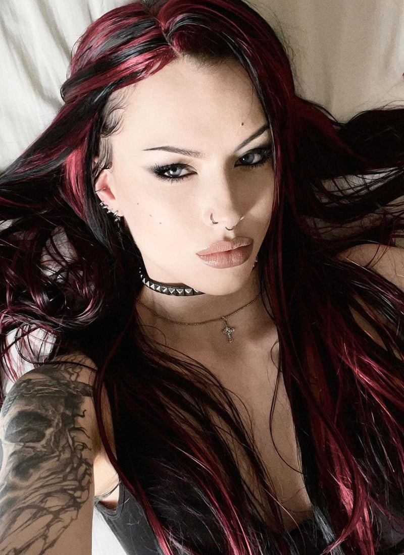 Black Mixed Red Straight Lace Front Synthetic Wig LF5147