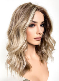 Balayage Blonde Highlights Money Piece Wavy Lace Front Kanekalon Synthetic Wig LF6001