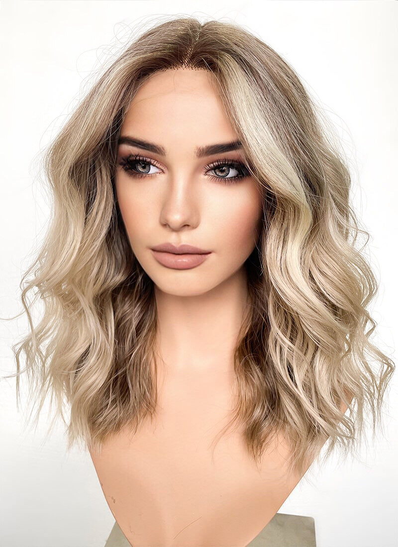 Balayage Blonde Highlights Money Piece Wavy Lace Front Kanekalon Synthetic Wig LF6001