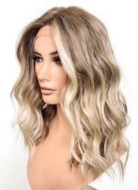 Balayage Blonde Highlights Money Piece Wavy Lace Front Kanekalon Synthetic Wig LF6001