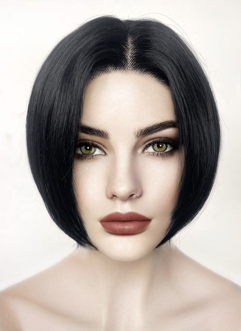 Nana Jet Black Straight Bob Lace Front Synthetic Wig LF6040