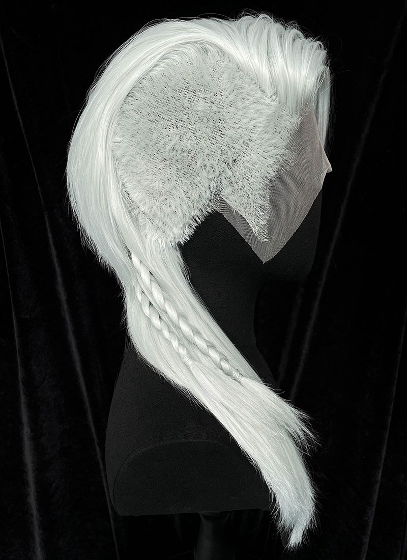 Silver Grey Straight Braided Lace Front Synthetic Wig With Shaved Side LF6058A