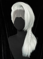 Silver Grey Straight Braided Lace Front Synthetic Wig With Shaved Side LF6058A