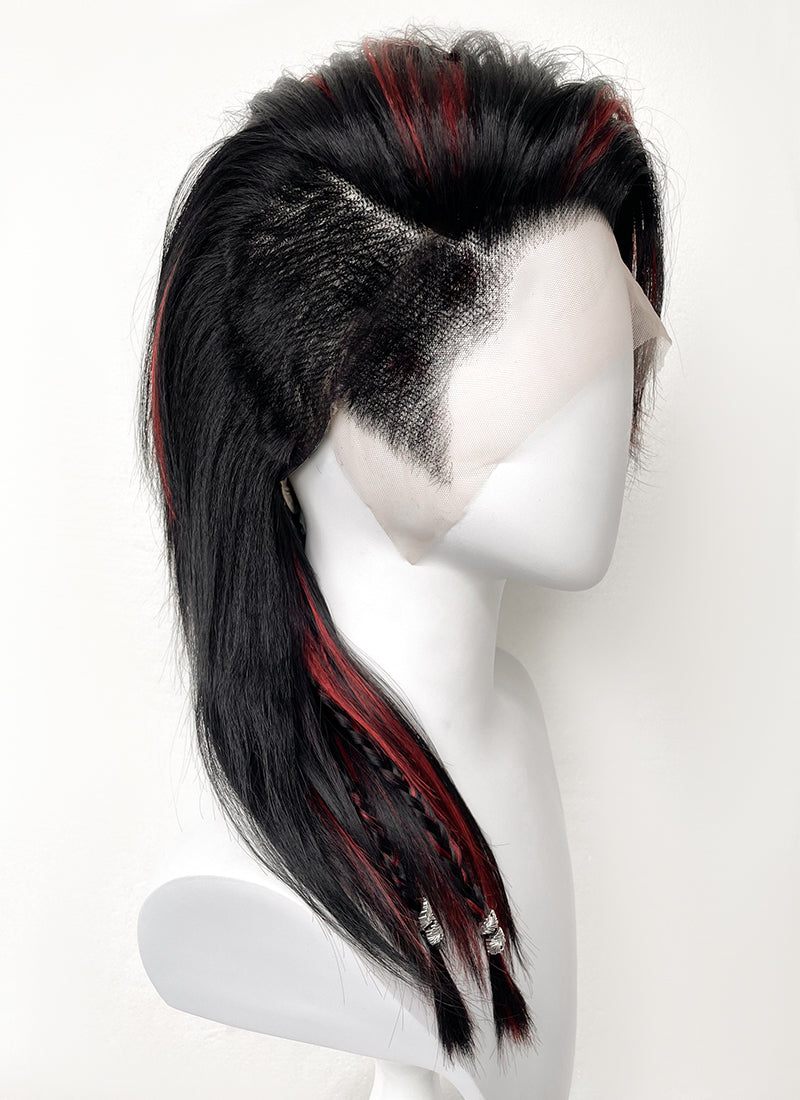 Baldur's Gate 3 Karlach Black Mixed Red Straight Lace Front Synthetic Wig LF6058