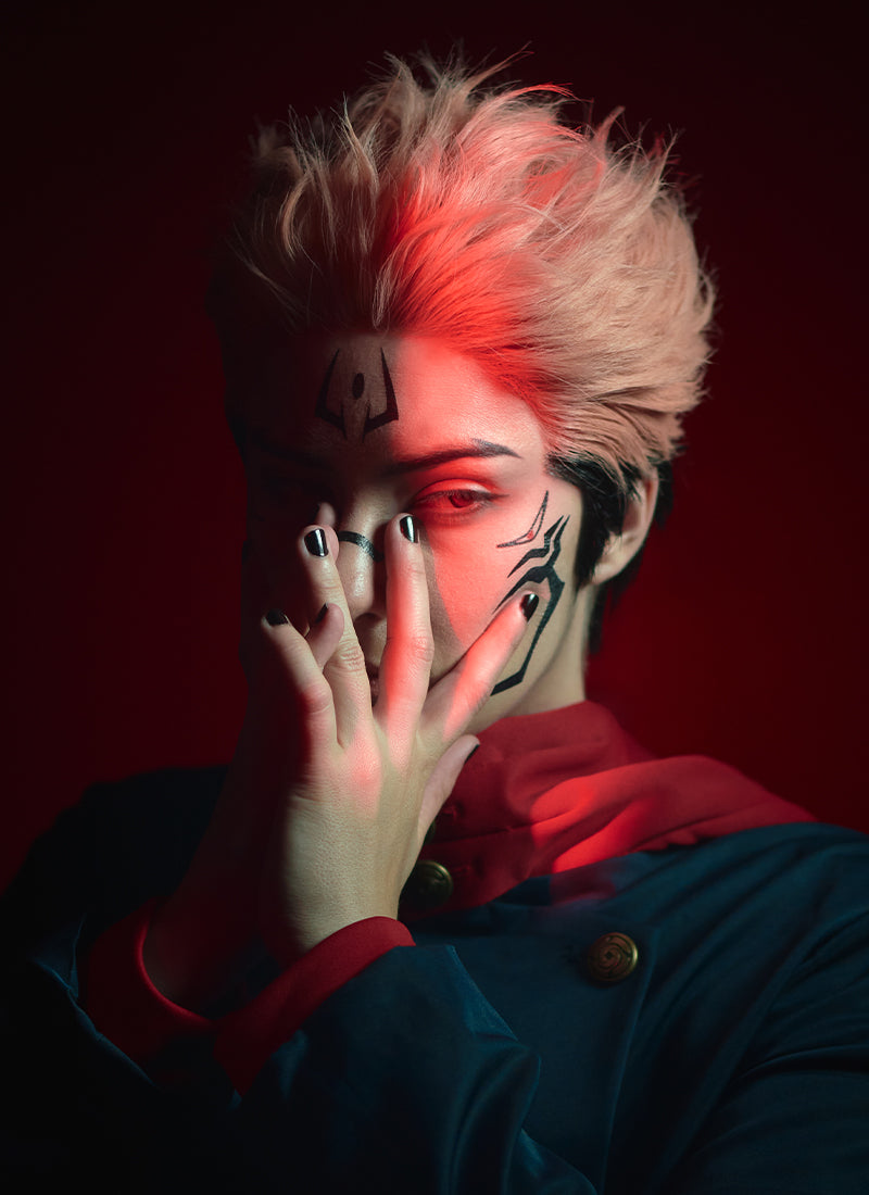 Jujutsu Kaisen Sukuna/Yuji Itadori Peach Pink Black Ombre Wavy Lace Front Synthetic Men's Wig LF6130