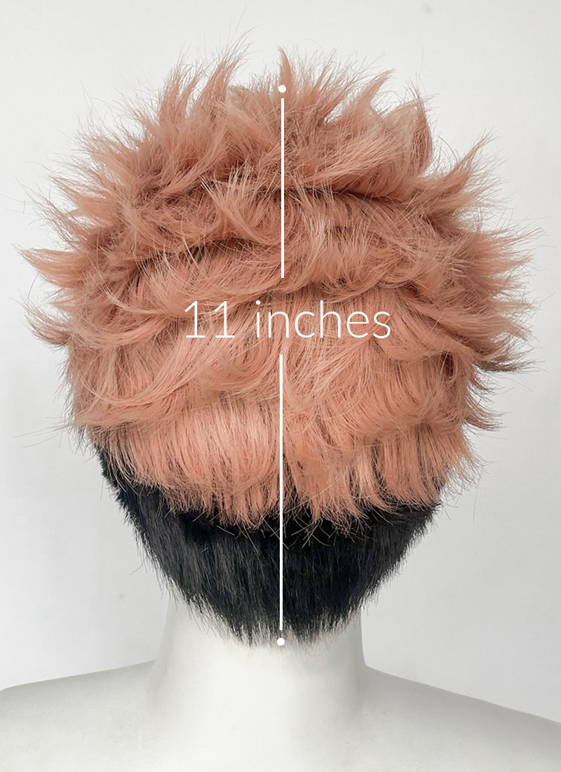 Jujutsu Kaisen Sukuna/Yuji Itadori Peach Pink Black Ombre Wavy Lace Front Synthetic Men's Wig LF6130