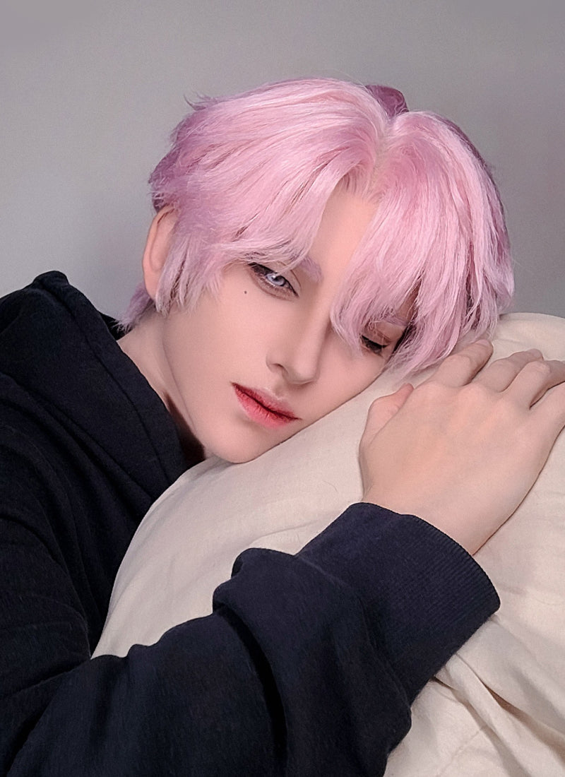 Kpop Pastel Pink Straight Lace Front Synthetic Men's Wig LF6131