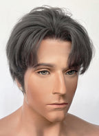 Dark Grey Straight Yaki Lace Front Synthetic Men's Wig NM026