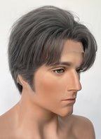 Dark Grey Straight Yaki Lace Front Synthetic Men's Wig NM026