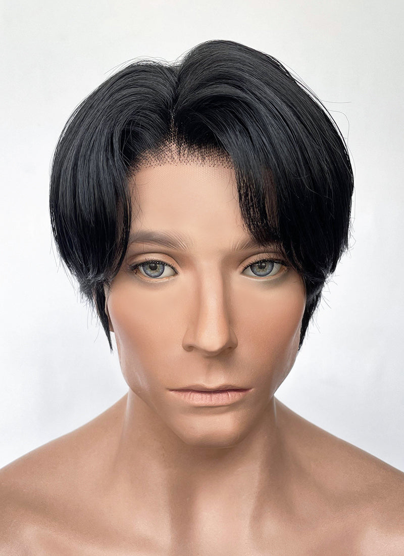 Jet Black Straight Lace Front Synthetic Men's Wig NM027