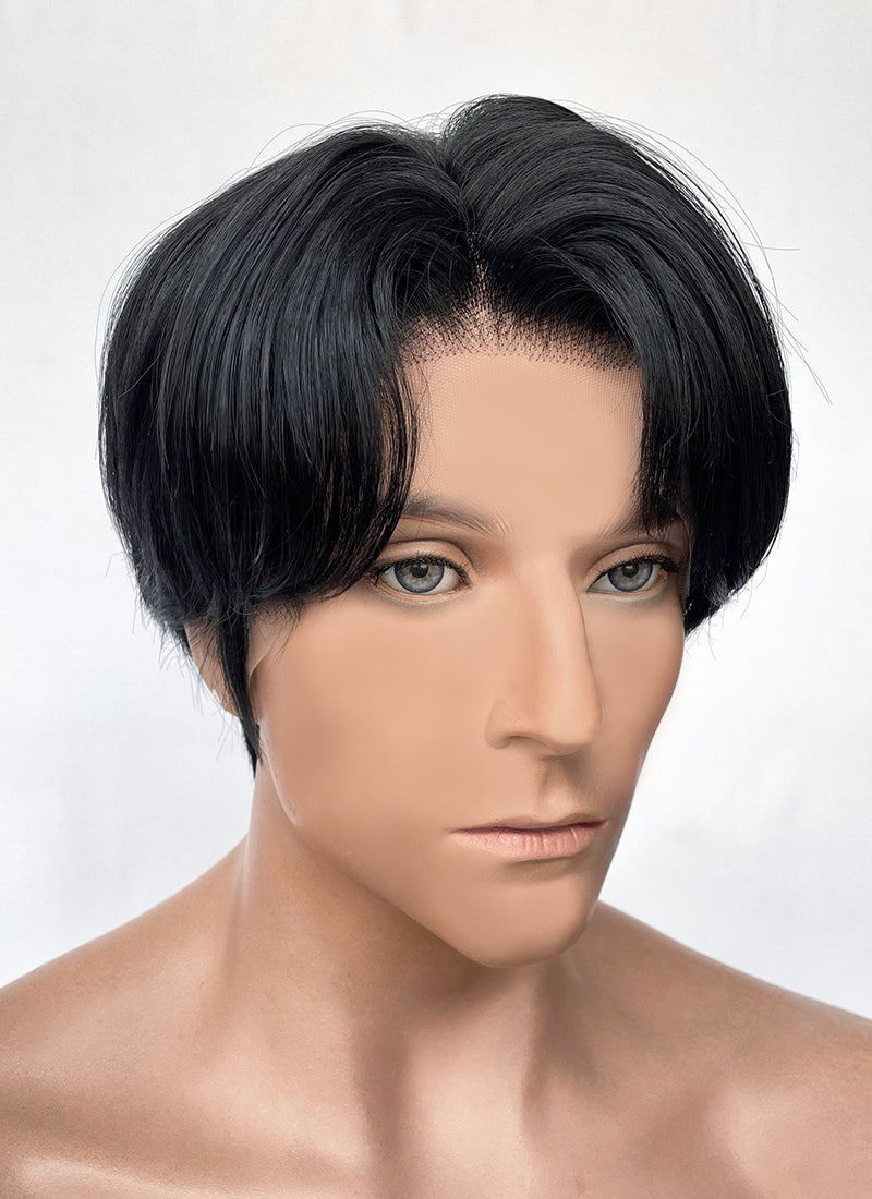 Jet Black Straight Lace Front Synthetic Men's Wig NM027