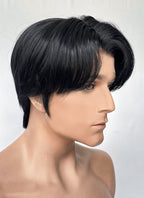 Jet Black Straight Lace Front Synthetic Men's Wig NM027