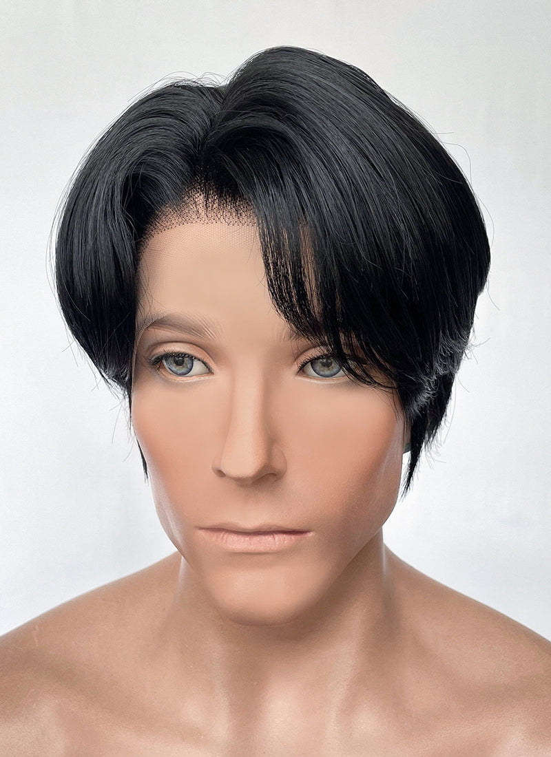 Jet Black Straight Lace Front Synthetic Men's Wig NM027