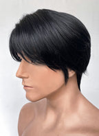 Jet Black Straight Lace Front Synthetic Men's Wig NM027
