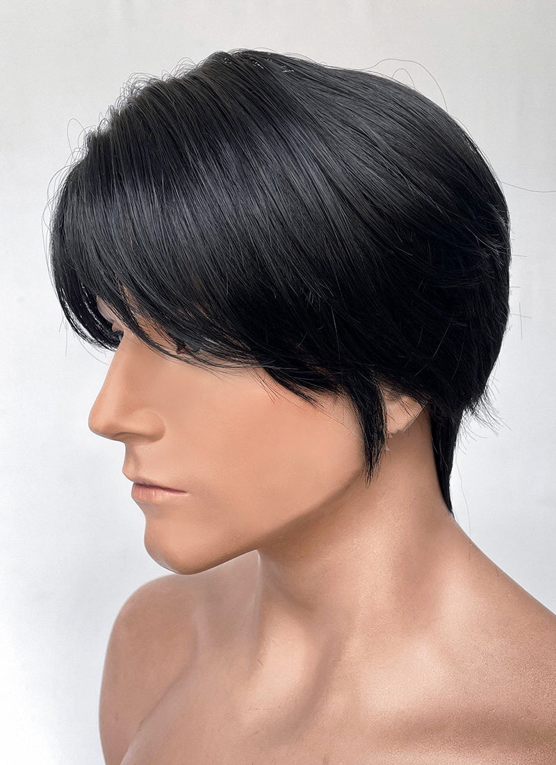 Jet Black Straight Lace Front Synthetic Men's Wig NM027
