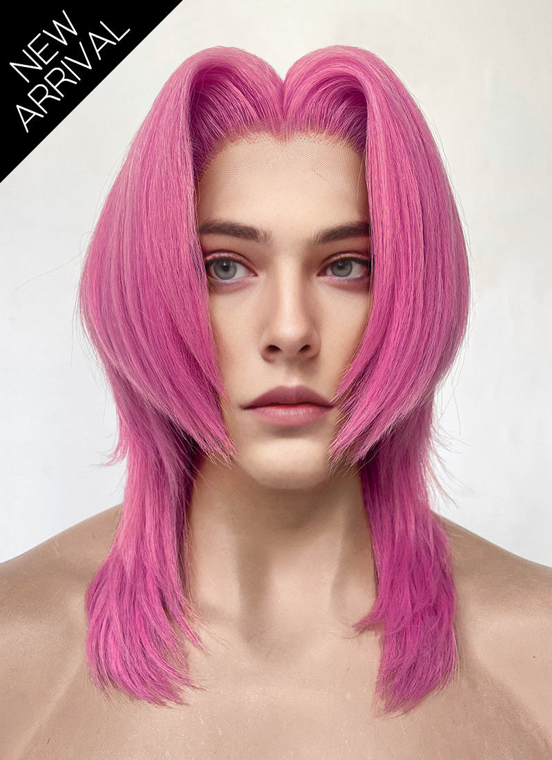 KPop Demon Hunters Saja Boys Romance Yaki Hot Pink Straight Lace Front Synthetic Men's Wig LF6141