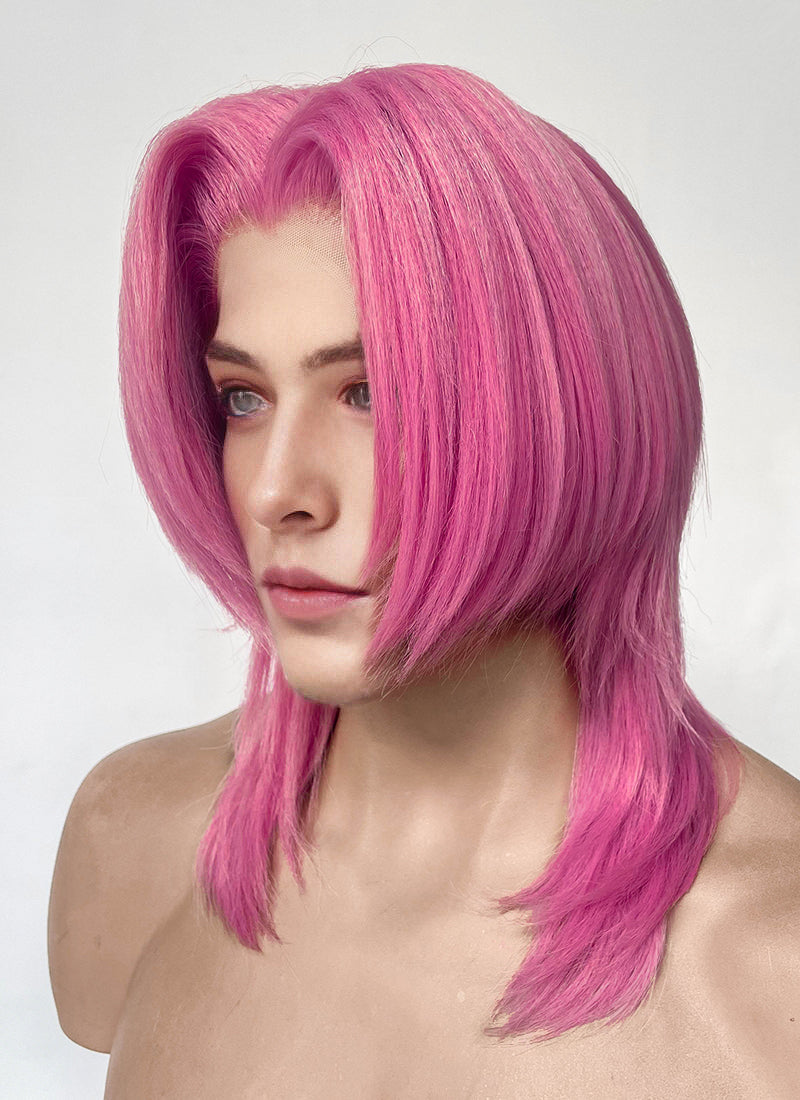 KPop Demon Hunters Saja Boys Romance Yaki Hot Pink Straight Lace Front Synthetic Men's Wig LF6141